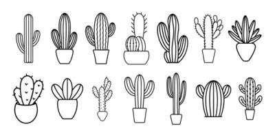 Cactus Garden Line Art Pattern Featuring Various Types of Cacti vector