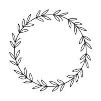 Circular Wreath with Botanical Line Art vector