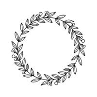 Circular Wreath with Botanical Line Art vector