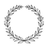 Circular Wreath with Botanical Line Art vector