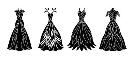 Silhouette Set of Dresses Emphasizing the Use of Organic Fabrics vector