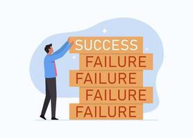 Reaching to success after many failures or learning from mistakes concept with wooden blocks with Failure and Success imprinted vector