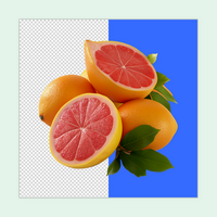 A fresh Grapefruit with a half cut Slice isolated on a transparent background psd
