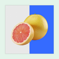 A fresh Grapefruit with a half cut Slice isolated on a transparent background psd