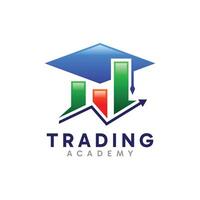 Trading Academy logo design. Abstract Toga hat and statistics charts combination symbol concept. vector