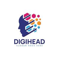 Digital Head logo design with head silhouette and colorful hexagon combination design concept. vector