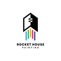 Rocket Painting House logo design. Abstract house combined with colorful smoke with minimalist concept. vector