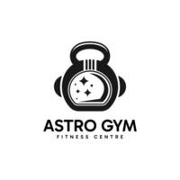 Astronaut helmet and gym kettlebell combination logo icon symbol design with minimalist concept. vector