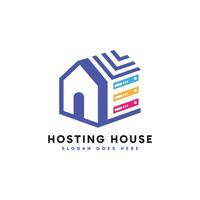 Hosting House logo design. Abstract minimalist house and hosting storage server combination. vector