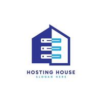 Hosting House logo design. Abstract minimalist house and hosting storage server combination. vector