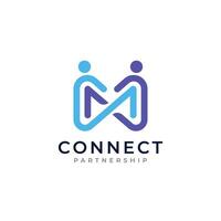 Initial letter m logo design with minimalist design concept. Connection partnership symbol. vector