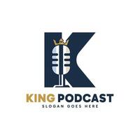 Abstract initial letter k with crown combine with podcast microphone logo design. vector