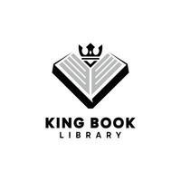 King Book Library logo design. Abstract Book combined with king crown design concept. vector