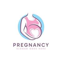 Pregnancy logo design with minimalist line art and soft color concept. vector