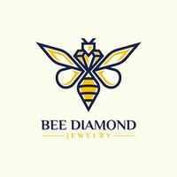 Bee Diamond logo design. Abstract minimalist bee and diamond combination with line art style design concept. vector