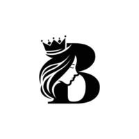 Abstract initial letter b combined with beauty girl using a queen crown. Typography design illustration vector