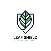 Green Leaf and Shield combination logo design with abstract minimalist concept. vector