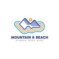 Mountain and beach logo design with modern geometric line design concept. vector