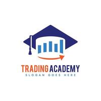 Trading Academy logo design. Abstract Toga hat and statistics charts combination symbol concept. vector