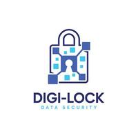 Modern digital element and padlock combination logo design symbol. vector