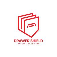 Drawer Shield logo with minimalist geometric lines concept. vector