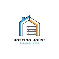 Hosting House logo design. Abstract minimalist house and hosting storage server combination. vector