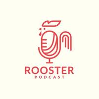 Rooster Podcast logo design. rooster with minimalist line combine with microphone concept vector