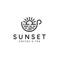 Sunset Coffee and Tea logo design. Abstract minimalist line art design template. vector