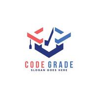 Coding symbol and toga hat combination logo design. vector