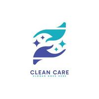 Clean Care services logo design. Abstract minimalist handy care combined with clean sparkling element vector