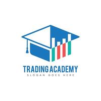 Trading Academy logo design. Abstract Toga hat and statistics charts combination symbol concept. vector