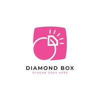 Minimalist diamond ring and square box logo icon symbol design concept. vector