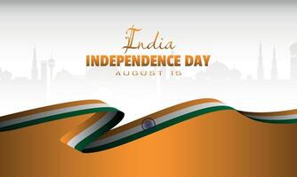India Independence Day poster with building silhouette and ribbon vector
