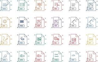 Set of file type icon in outline detailed style vector
