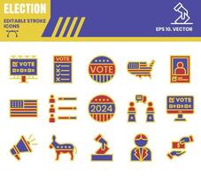 Voting and Election colored outline icon set . vector