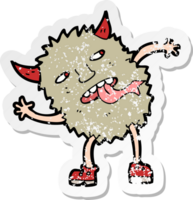 retro distressed sticker of a funny cartoon monster drawing png