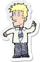 retro distressed sticker of a cartoon man with idea drawing png