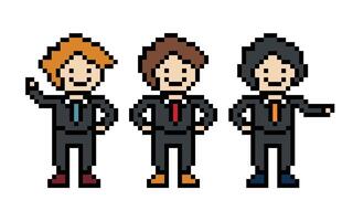Set of cute pixel cartoon 8bit character business man businessman smart game for decoration business 8 bit male career smart character game. vector