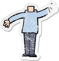 retro distressed sticker of a cartoon body with raised hand drawing png