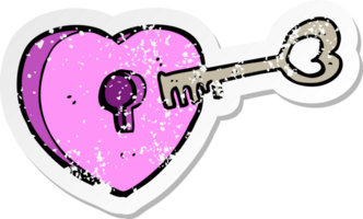 retro distressed sticker of a cartoon heart with keyhole drawing png