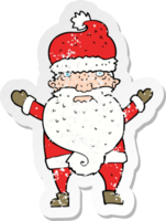 retro distressed sticker of a cartoon grumpy santa drawing png