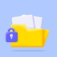 Secure your documents with this icon of a yellow folder and a lock. Ideal for data protection, privacy, and cybersecurity visuals, 3d icon illustration vector