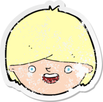retro distressed sticker of a cartoon happy face drawing png