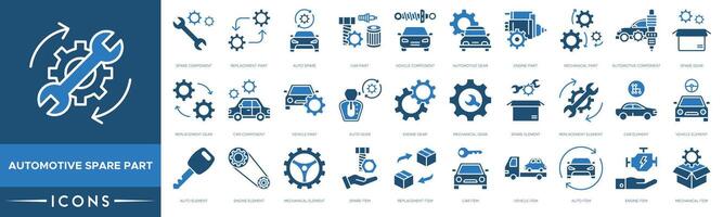 Automotive Spare Part icon. Spare Component, Replacement Part, Auto Spare, Car Part, Vehicle Component, Automotive Gear, Engine and Mechanical Part vector