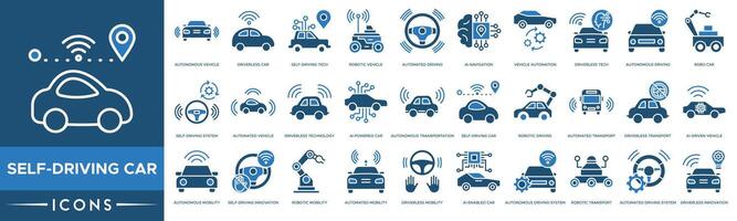 Self Driving Car icon. Autonomous Vehicle, Driverless Car, Self Driving Tech, Robotic Vehicle, Automated Driving, AI Navigation and Vehicle Automation vector