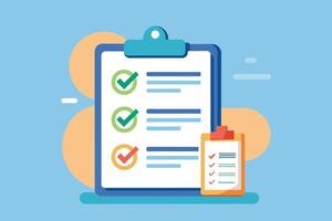 Illustration of two clipboards, one with a completed checklist and the other with an incomplete checklist. vector