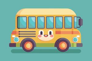 A cartoon illustration of a yellow school bus with a smiling face. The bus is depicted in a simple, flat style with bright colors. vector