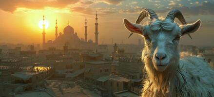 Goat at Sunset in Cairo, Egypt During Eid Al-Adha photo