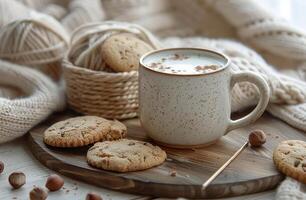 Cozy Autumn Afternoon With Milk, Cookies, and Hazelnuts photo
