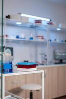 Neurology medical clinic with nobody in it modernly equipped prepared for treatment innovation of nervous. System using high tech and microbiology tools for scientific research in laboratory. photo